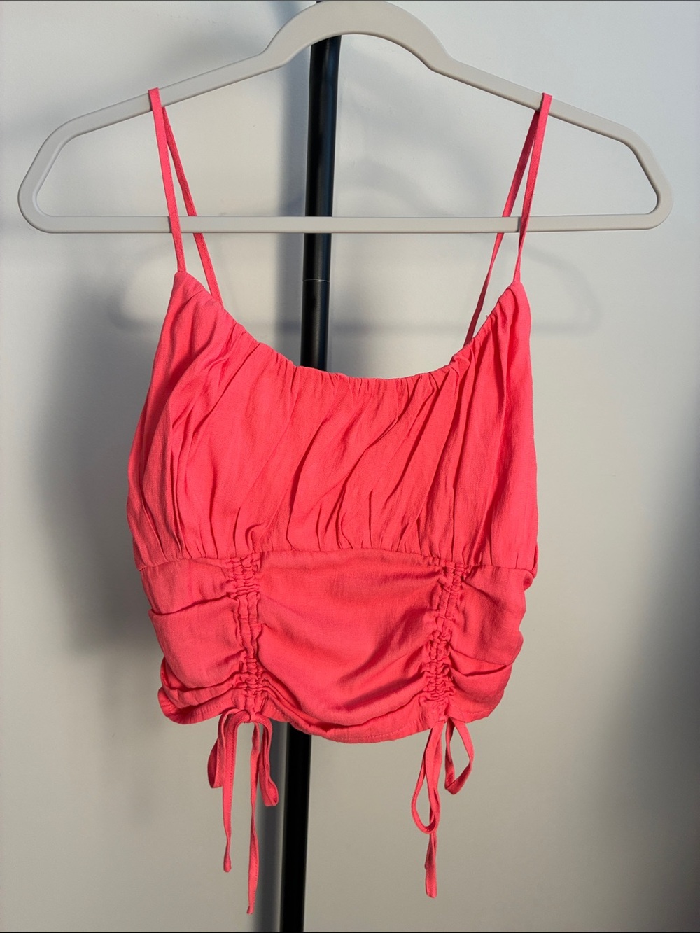 DO+BE Top Coral Pink Ruched Drawstring Tank Stretchy Size Medium